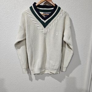 Nautica V-neck cable-knit cricket sweater Sz Large - Vintage 80's/90's
